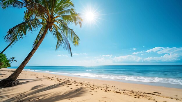 Impresionante playa con arena blanca y palmeras de coco el lugar perfecto para relajarse y disfrutar del sol