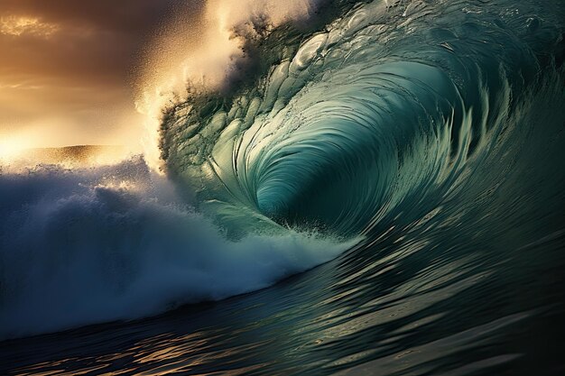 Foto impresionante poder de las enormes olas del tsunami que se estrellan en el océano