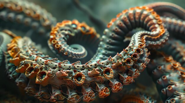 Impresionante primer plano de un colorido tentáculo de pulpo Los intrincados detalles de los chupadores y los colores vibrantes hacen de esta imagen una verdadera obra de arte