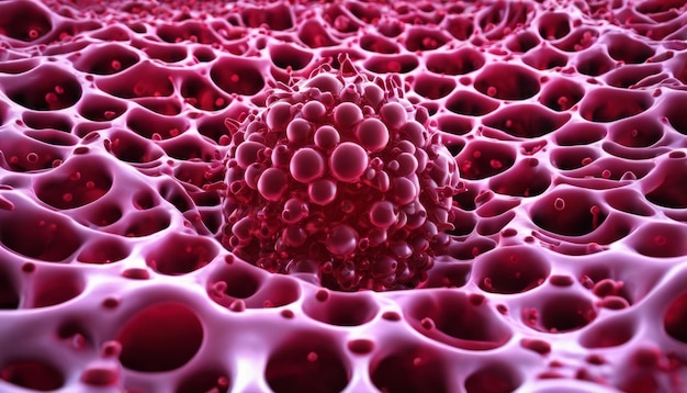 Impresionante primer plano de una estructura parecida a un coral rojo posiblemente un organismo microscópico o un 3D