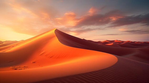 Una impresionante puesta de sol sobre las dunas de arena.