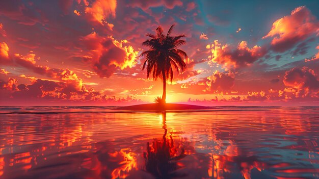 Foto una impresionante puesta de sol tropical que pinta el cielo y el mar con tonos de naranja y rojo invita a un momento de zen