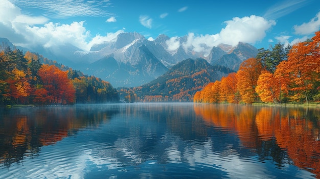 El impresionante reflejo de otoño del lago Hintersee rodeado de montañas