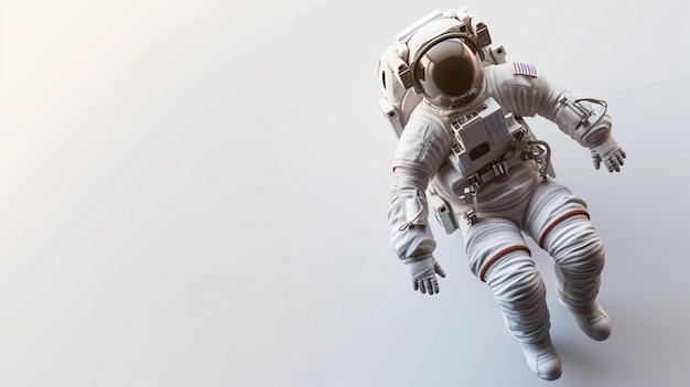 Una impresionante representación en 3D de un valiente astronauta de pie alto y orgulloso contra un fondo blanco puro Los detalles intrincados y la magnífica representación hacen que esta pieza de arte sea verdaderamente cautivadora