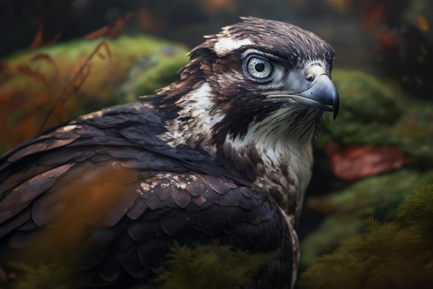 Un impresionante retrato de águila pescadora en el bosque verde