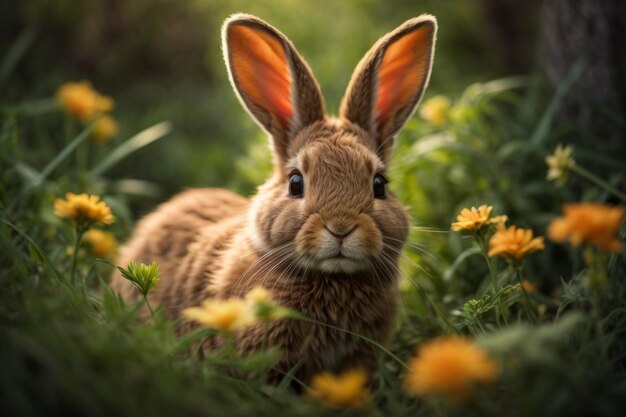 Impresionante retrato fotorrealista de un conejo joven con orejas largas en un entorno natural