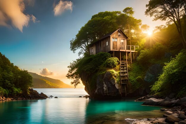 El impresionante retrato del paisaje de una playa de fantasía