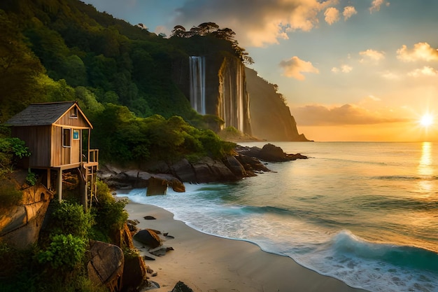 Impresionante retrato paisajístico de una playa de fantasía.