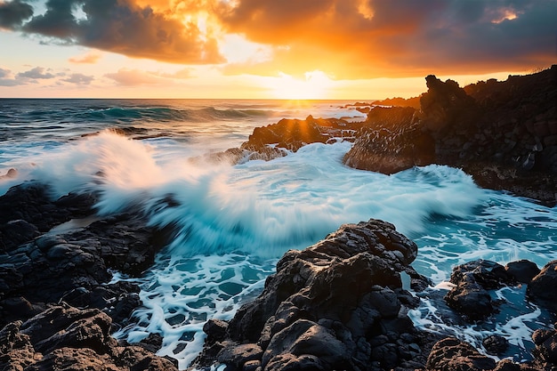 La impresionante roca de lava hawaiana bañada en el calor