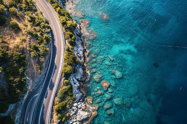 Foto impresionante toma de ángulo alto de una autopista sobre el agua turquesa