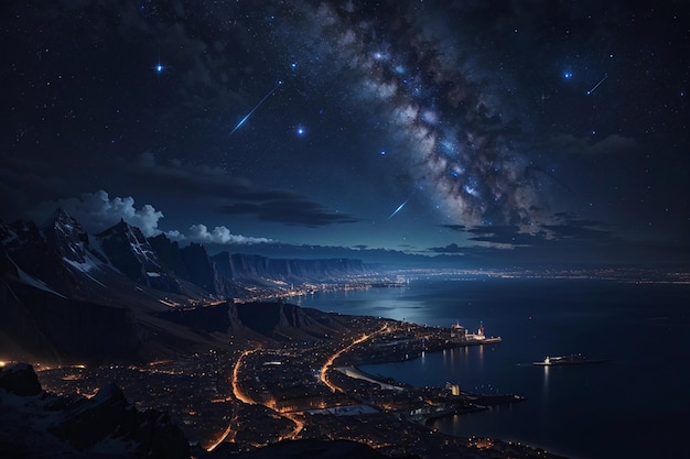 Impresionante toma de las siluetas de las colinas bajo un cielo estrellado en la noche.