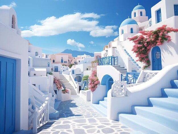 Impresionante toma vertical de alto ángulo de los edificios blancos en Santorini, Grecia