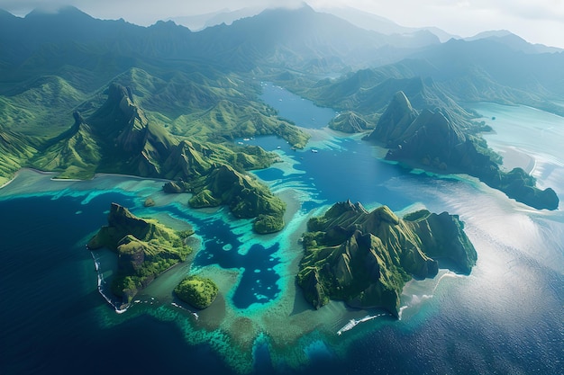 Impresionante vista aérea de islas tropicales y vegetación exuberante perfecta para viajes y temas de naturaleza desierto prístino capturado desde arriba IA