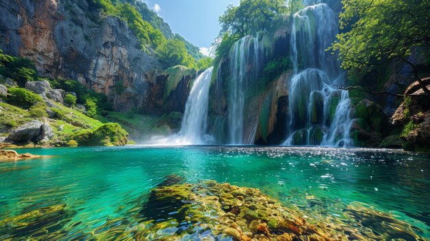 Foto impresionante vista de la cascada de kravica en bosnia y herzegovina en un día soleado