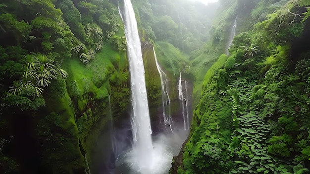 Impresionante vista de una cascada en medio de un bosque verde La cascada está rodeada de exuberante vegetación verde y el agua es cristalina