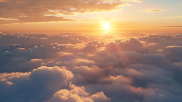 Impresionante vista por encima de las nubes al atardecer