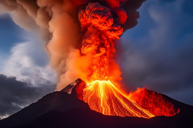 Foto impresionante vista de la erupción del volcán