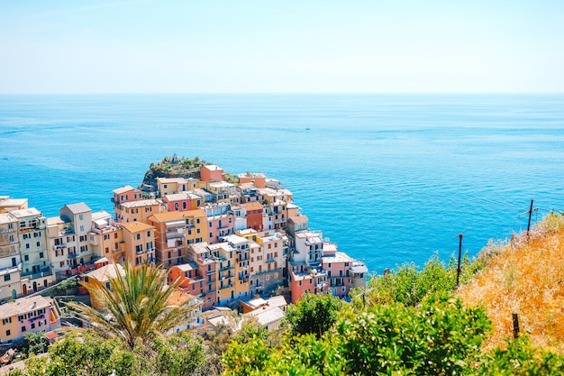 Impresionante vista del hermoso y acogedor pueblo de Manarola en la Reserva Cinque Terre