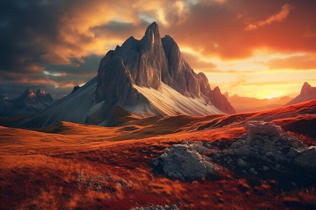 Foto impresionante vista de la montaña de sassolungo