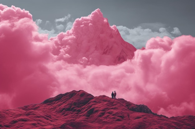 impresionante vista de las montañas púrpuras y las nubes