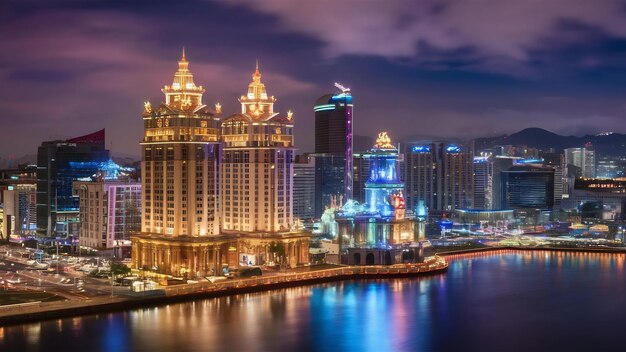 Foto impresionante vista panorámica del paisaje urbano del casino de macao en el centro de la ciudad