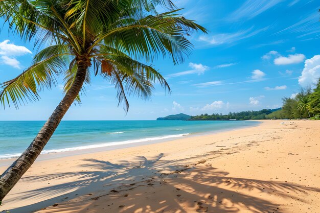 Foto una impresionante vista de una playa tropical con palmeras