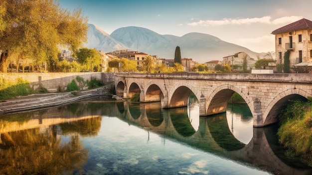 Impresionante vista primaveral del puente Old Mes Magnífica mañana Generativo ai