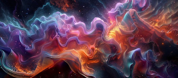 Impresionante visualización abstracta 3D multicolor con patrones y tonos vibrantes