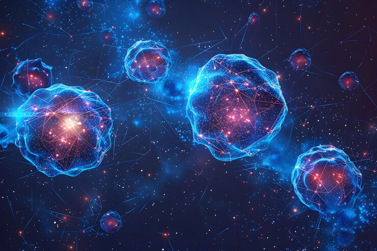 Impresionante visualización de las células cósmicas en un fondo galáctico vibrante