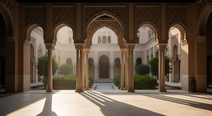 Los impresionantes arcos de los patios marroquíes y la luz del sol