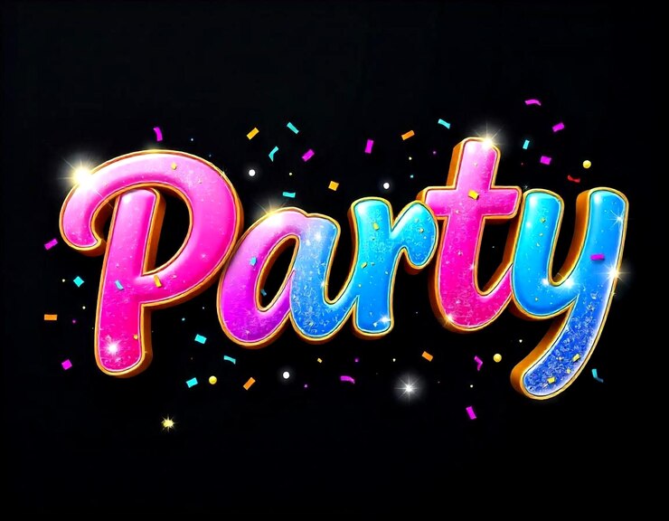 Foto impresionantes efectos de texto en negrita de la palabra party diseños dinámicos de trazo