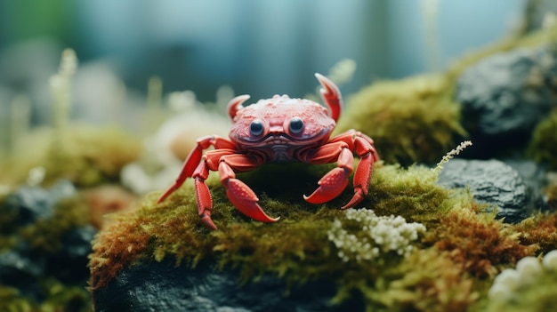 Foto impresionantes escenas marinas un cangrejo stop-motion en color carmesí claro