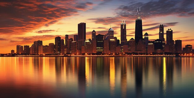 Impresionantes fotos del horizonte de Chicago capturando la puesta de sol