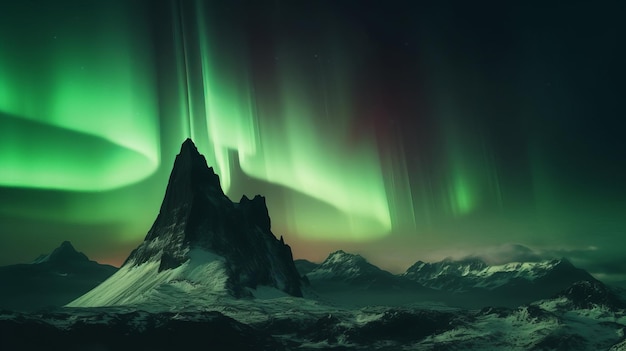 Impresionantes luces verdes de la aurora sobre un paisaje rocoso