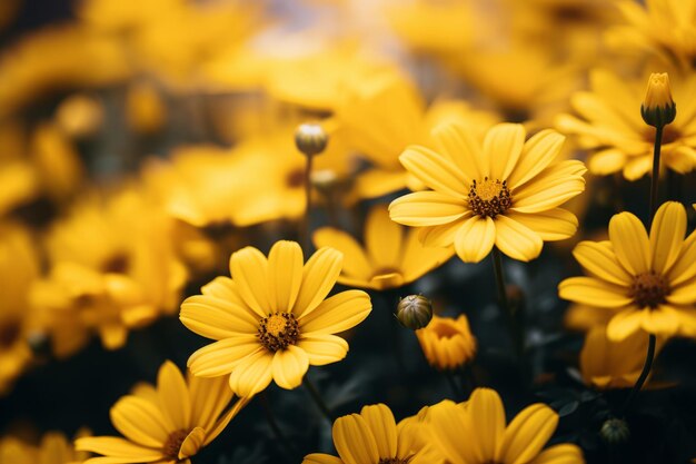 Impresionantes retratos florales Captivantes flores de pétalos amarillos en un enfoque selectivo ar 32