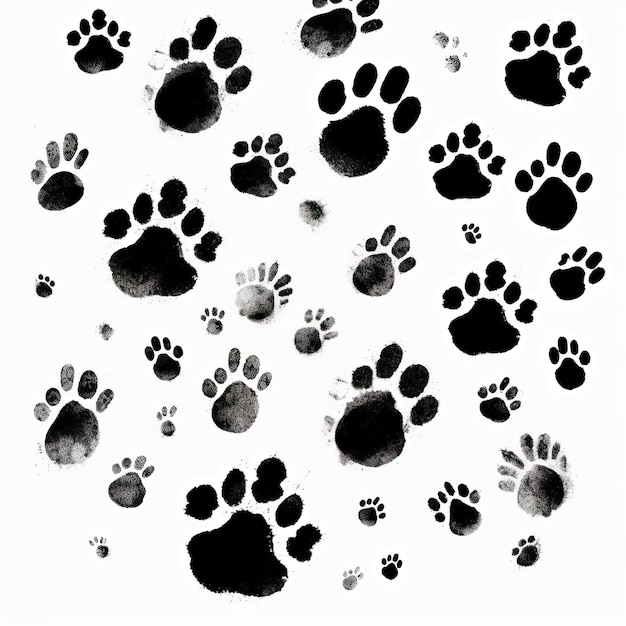 Impresiones de patas de gato y perro seguimiento de SMS en el estilo de dibujos minimalistas en blanco y negro