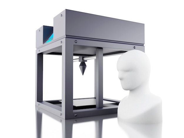 Foto impresora 3d imprime el modelo de cabeza humana.