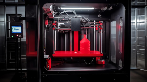 Impresora 3D industrial generativa de IA con piezas impresas