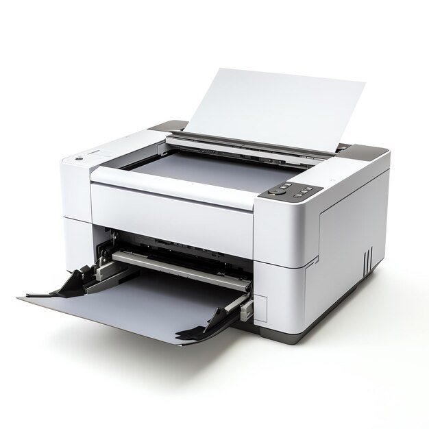 una impresora blanca con un papel abierto