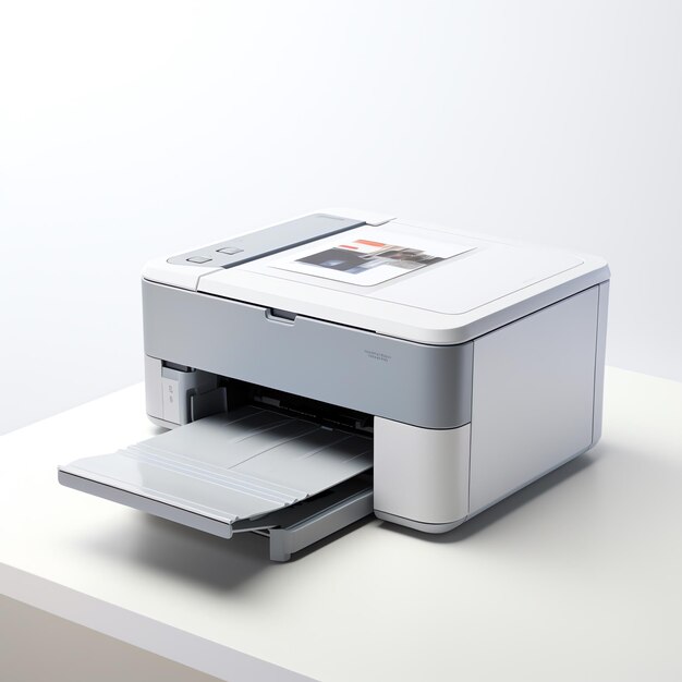 una impresora blanca en una superficie blanca