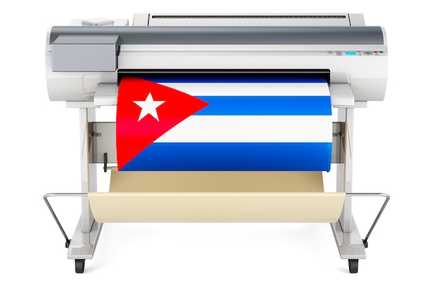 Impresora plotter de gran formato con bandera cubana 3D rendering aislado sobre fondo blanco.