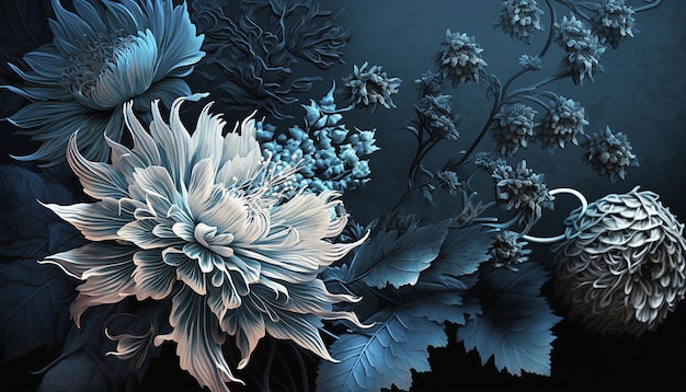 Impressão botânica de pintura de flor a óleo sobre tela conceito de natureza de cartão gerado AI