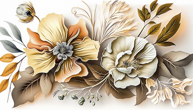 Impressão botânica de pintura de flor a óleo sobre tela conceito de natureza de cartão gerado AI