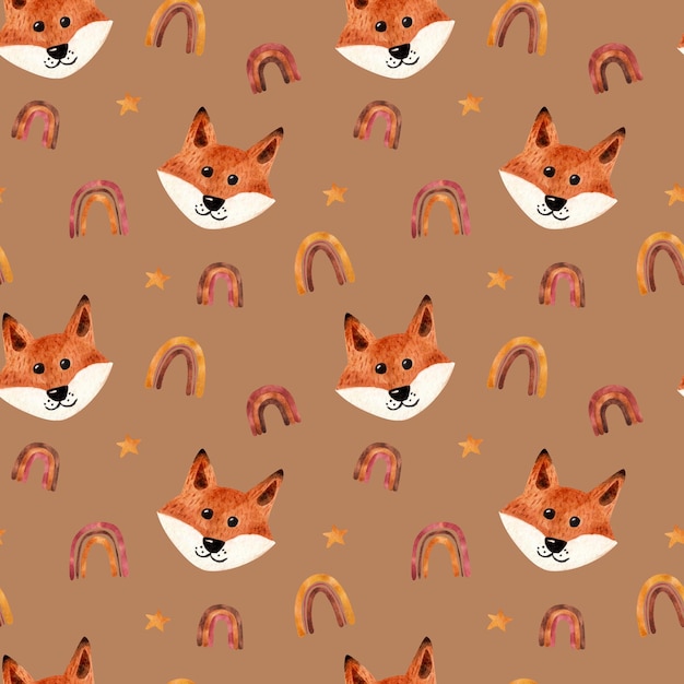 Foto impressão de aquarela de raposa vermelha bonita padrão sem costura ilustração infantil