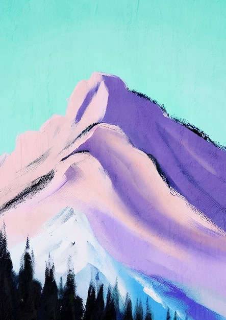 Impressão de arte de paisagem de montanha de pintura de natureza
