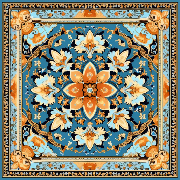 Impressão de bandana com ornamento de paisley Fundo azul