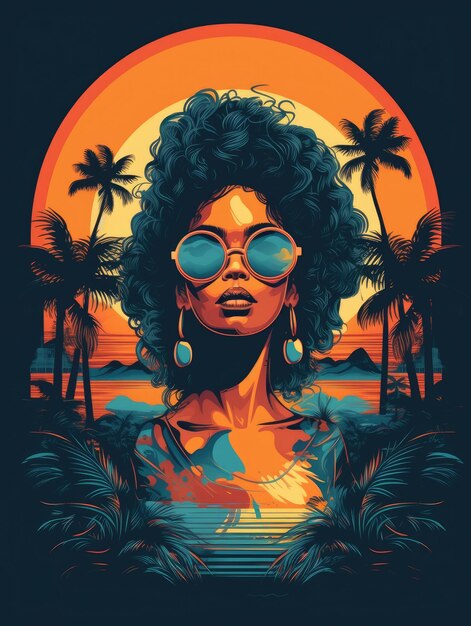 Impressão de design retrô de garota afro-americana para camisetas Generative AI