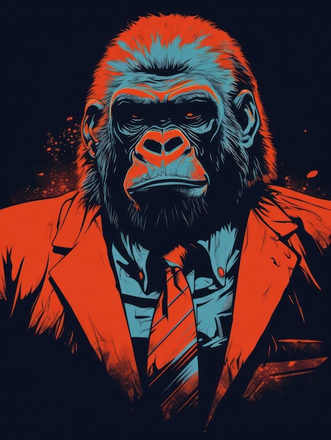 Impressão de design retrô gorila para camisetas Generative AI
