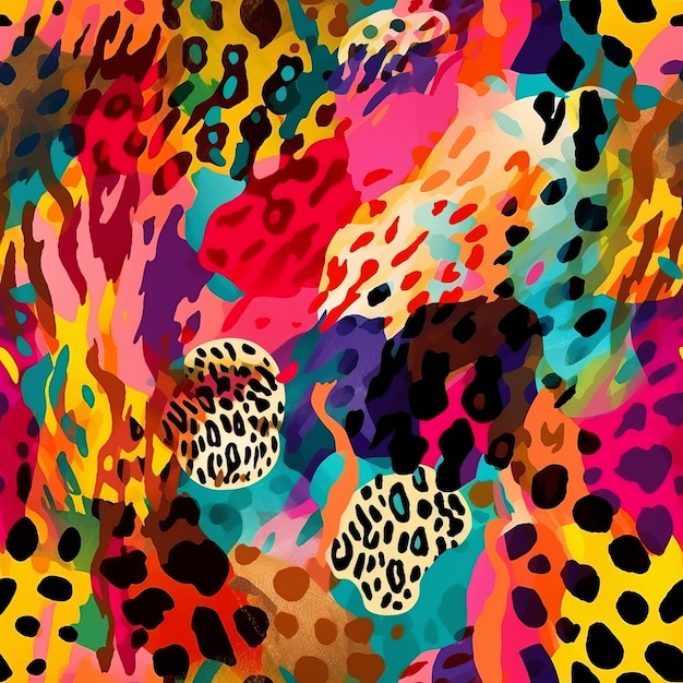 Impressão de jaguar de arco-íris inabalável estilo anos 90 organizada na pele de criatura Padrão sem costura gerado por IA