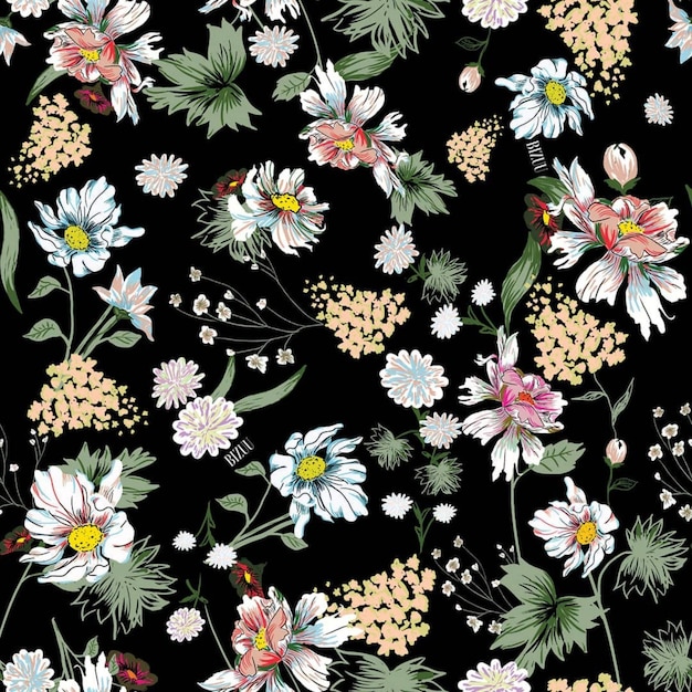 impressão de padrão sem costura têxtil desenho floral arte ilustração de tecido